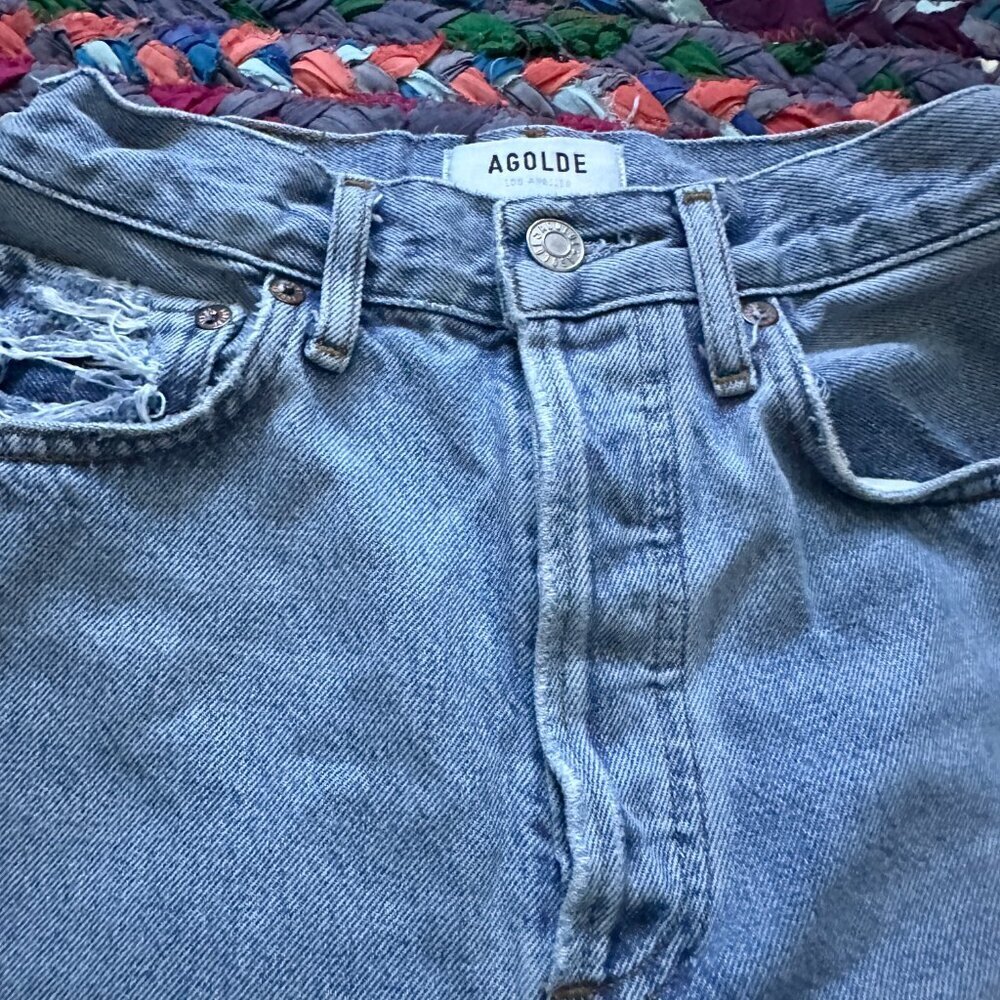AGOLDE Light Wash High Rise Straight Leg Jeans Women's Size 23 Distressed Denim - Picture 4 of 16